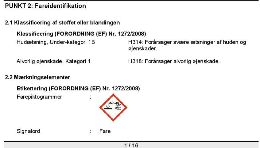H-sætninger er placeret under punkt 2 i sikkerhedsdatabladet